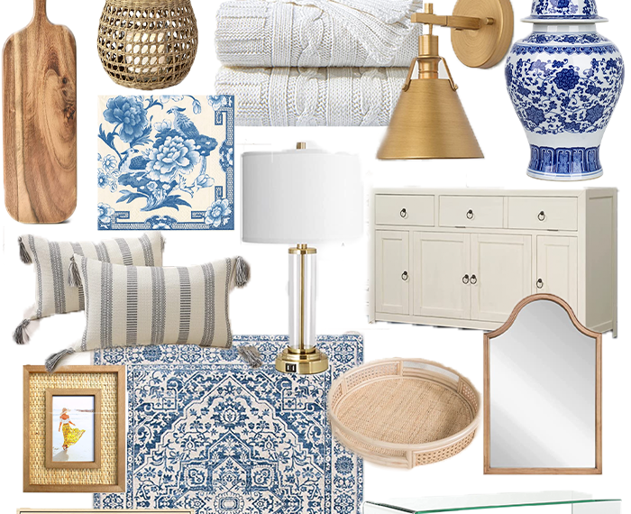 blue and white home decor