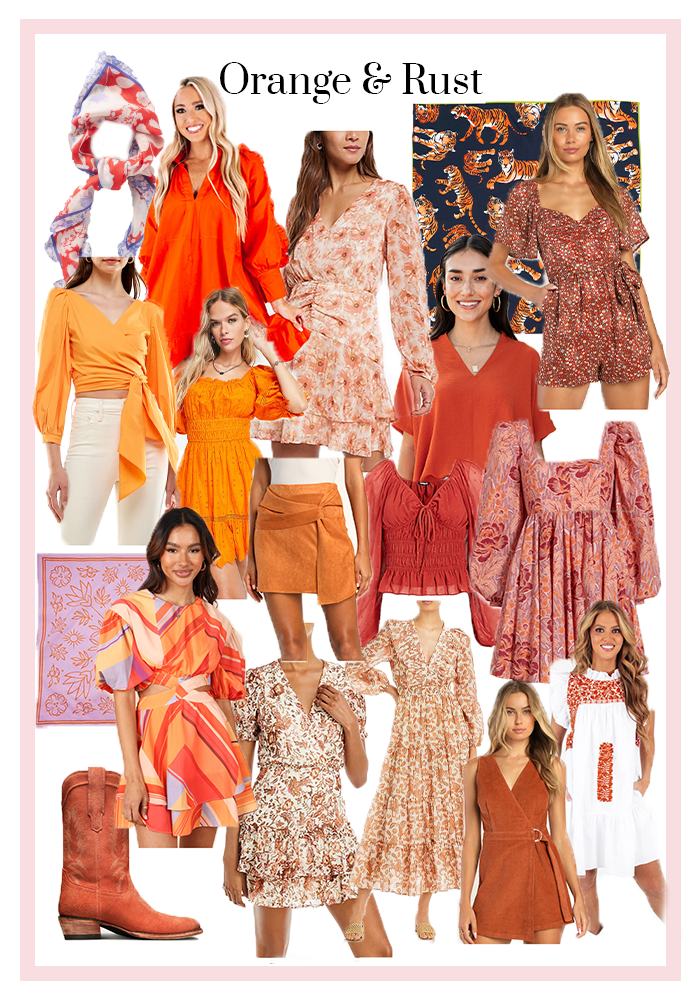 orange and rust colored outfits